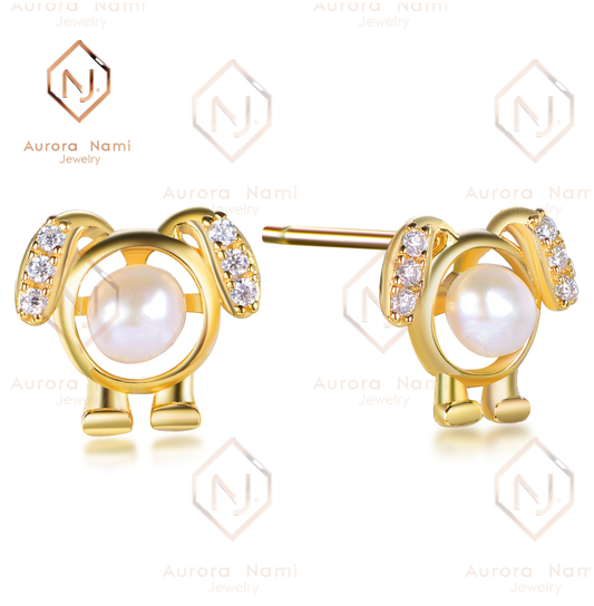 Dog Ears Pearl Studs With Moissanite