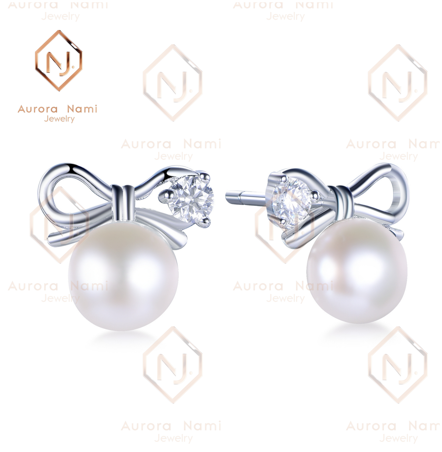 Mother of Pearl Studs With Moissanite Bow