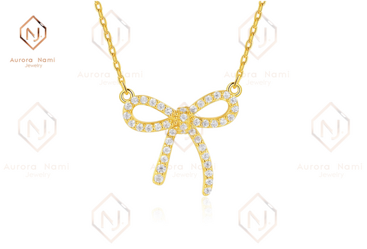 Gold Bow Ribbon Necklace