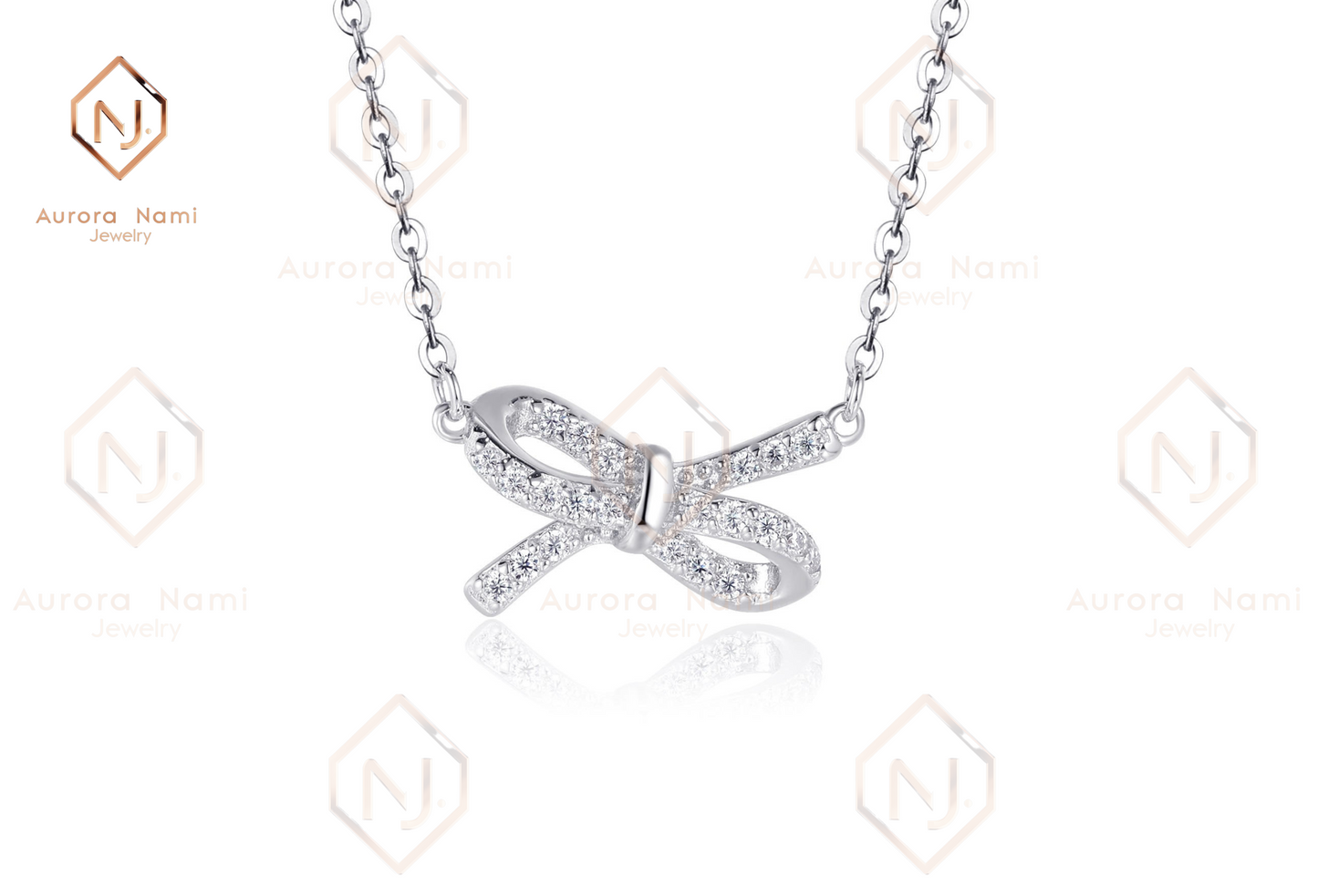 Silver Bow Ribbon Necklace