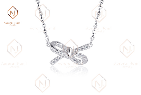 Silver Bow Ribbon Necklace